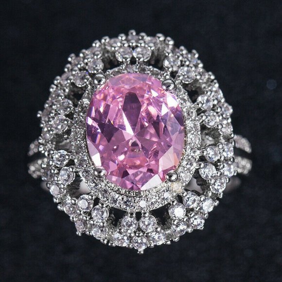 925 Silver Oval Cut Pink Sapphire Ring Size 6 New - Picture 2 of 3